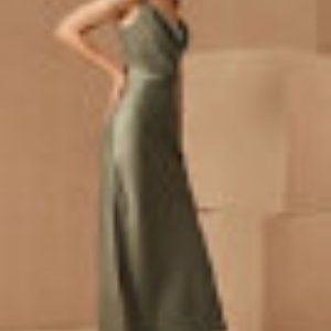BHLDN Cali Satin Charmeuse Midi Dress Slip Moss Color 4